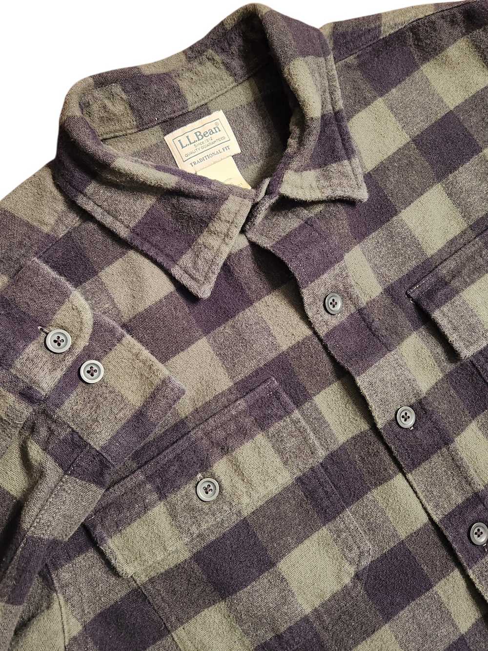 L.L.Bean Men's Large Buffalo Check Flannel Heavy Cotton Shirt Jacket Heritage